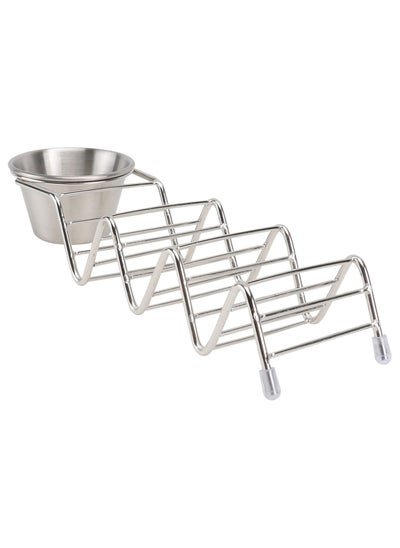 Buy Taco Shell Stand Up Holder, Stainless Steel Taco Holder with Salad Cup, Food Rack Holds 3 Tacos Each Keeping Shells Upright and Neat in UAE