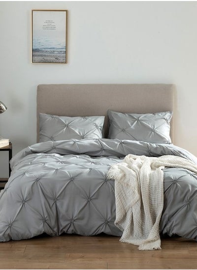 Buy Premium 6 Piece King Size Duvet Cover Pinch Rose Design, Solid Light Gray. in UAE