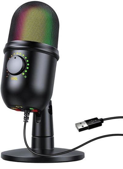 اشتري Gaming Microphone, Condenser Mic with Quick Mute,RGB Indicator， for Studio Recording,  Streaming、 with Headphone Jack、Mute、 Gain、 Noise Cancellation في السعودية