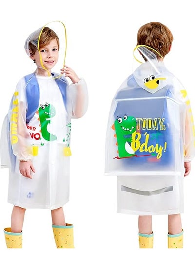 اشتري Kids Hooded Rain Poncho Rainwear, Transparent Cartoon Rainwear with Schoolbag Seat, Waterproof Durable Student Rain Coat في السعودية