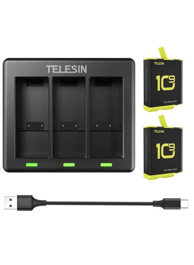 Buy TELESIN 2 Pack Battery and 3 Channel Charing Dock for GoPro HERO10 HERO9 in UAE
