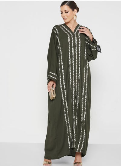 Buy Embroidered V-Neck Abaya in Saudi Arabia