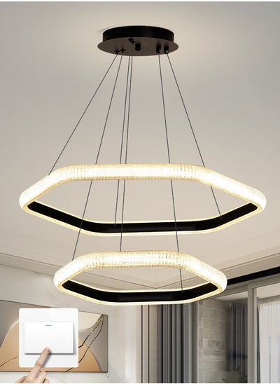 Buy Modern LED Chandelier with 3-Dimmable Colors and Switch Control - Adjustable Height Dimmable Chandelier Light for Living Room, Dining Room, Bedroom, and Kitchen Island - Hexagon Shape, Black in UAE