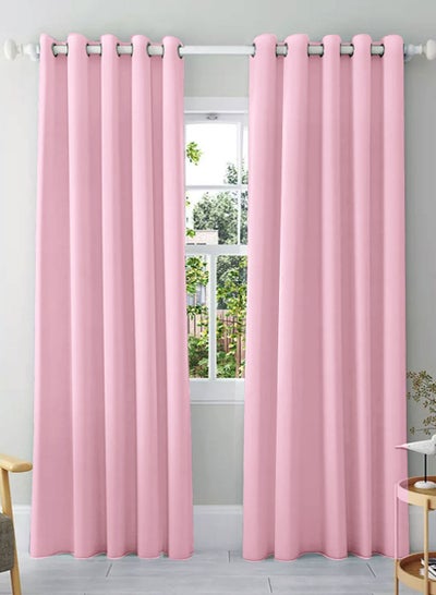 Buy Amali 2 Blackout curtains for living room Decor or bedroom window, noise reduction and light blocking with 16 Grommets in 2 panels long 274cm and 127 cm in width Pale Pink in UAE