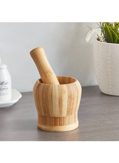 Buy Bamboo Mortar Pestle 10x14x10 cm in UAE