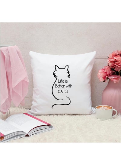 Buy Life Is Better With Cats Quotes Personalized Pillow, 40x40cm Decorative Throw Pillow by Spoil Your Wall in UAE