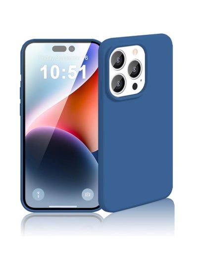 Buy iPhone 14 Pro Max Silicone Case Blue,Liquid Silicone Case, Full Body Protective Cover, Shockproof, Slim Phone Case, Anti-Scratch Soft Microfiber Lining, 6.7 inch in Egypt