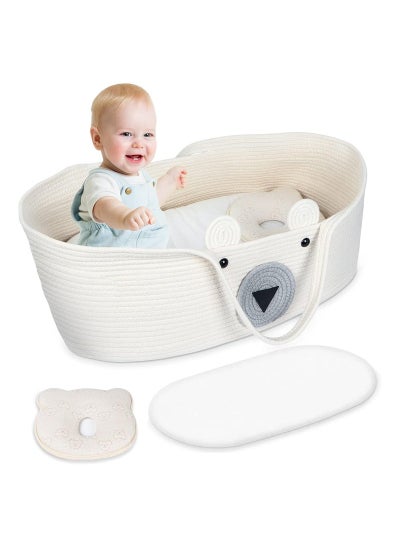 Buy Baby Changing Basket Set of 3,Hand-Woven Moses Basket for Babies with Soft Pad & Pillow in UAE