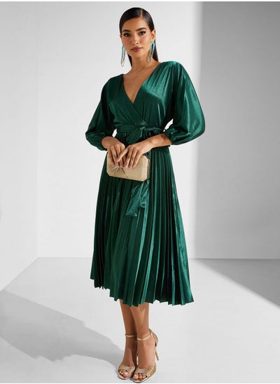 Buy Tie Detailed Satin Pleated Dress in Saudi Arabia