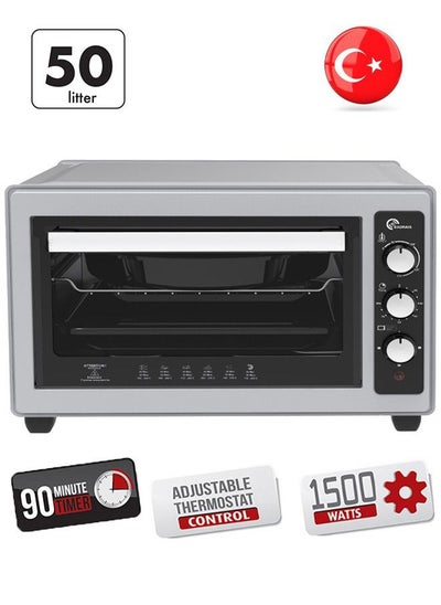 Buy Premium Turkish Electric Kitchen Oven 50 Liter 1500 W Silver in Saudi Arabia