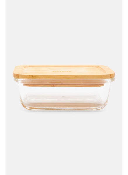 اشتري Rectangular Glass Box With Bamboo Lid  330 ml, Transparent/Beige في الامارات