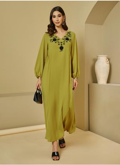 Buy Embroidered Jalabiya with Volume Sleeves in Saudi Arabia