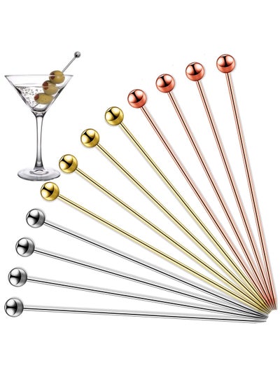 Buy Cocktail Picks, 12 Pcs Reusable Stainless Steel Cocktail Garnish Toothpicks Set for Drinks Fancy Drinks for Party Decoration Appetizers Fruit(4.3 Inches) in UAE