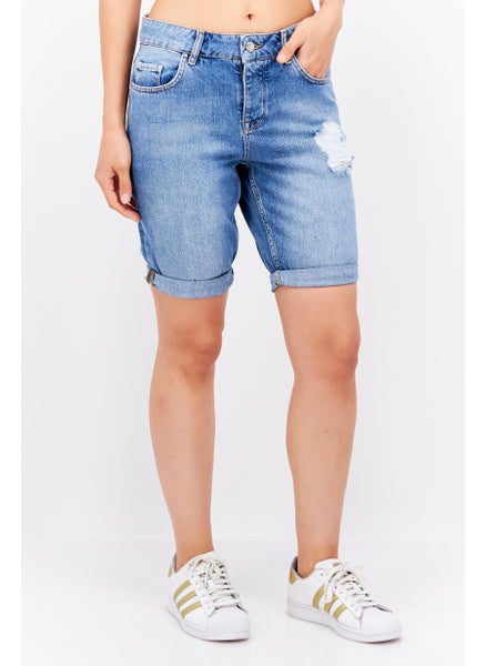 Buy Men Ripped Denim Short, Mid Wash in UAE