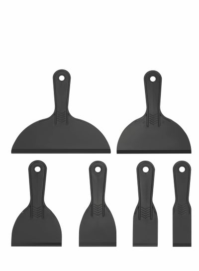 اشتري 6 Pcs Plastic Putty Knife Set, Paint Scrapers Tools, Filler Spatula Scraper for Spackling, Patching, Decals, Wallpaper, Remover Sticker, Car Painting - Black في السعودية