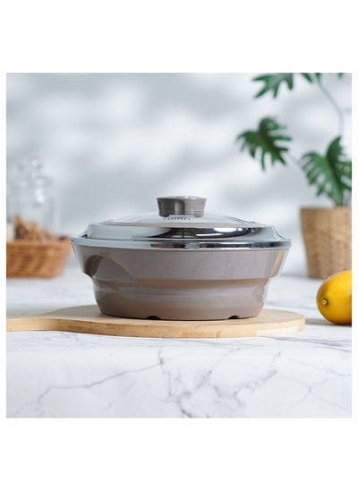 اشتري Cassa Glass Casserole For Home Kitchen Dining 2000 Ml 26X26X11.9 Cm Beige في الامارات