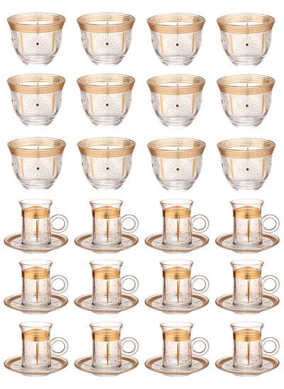 Buy 36-Piece Tea & Coffee Glass Set Clear/Gold, Serve for 12 in Saudi Arabia