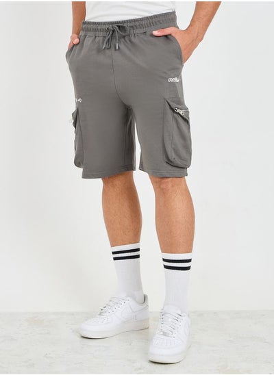 Buy Minimal Print Terry Oversized Baggy Cargo Pocket Shorts in Saudi Arabia