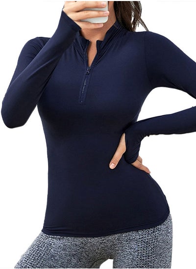 Buy Half Zipper Sport Top Long Sleeves - Navy in Egypt