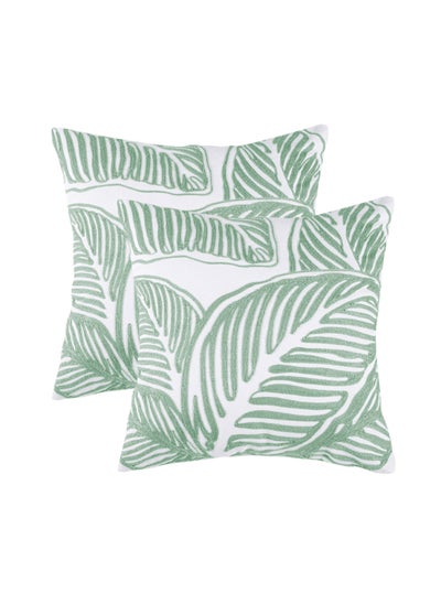 Buy 2 Piece Embroidered Cushion Cover (45x45 cm) Without Filler Green in Saudi Arabia