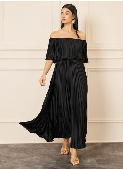 Buy Off Shoulder Accordion Pleated A-Line Maxi Dress in Saudi Arabia