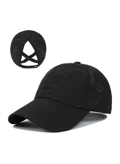 Buy Criss Cross Ponytail Baseball Cap Baseball Snapback Cap,Mesh Hat,Baseball Cap Sports Golf Outdoor Simple Solid Hats,Offers Protection from Sun Light During Long Hours of Outdoor Sports,Black in UAE