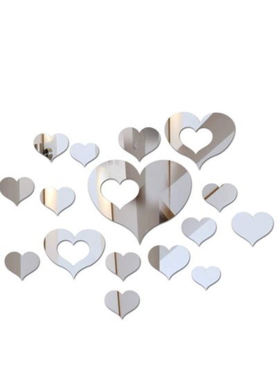 Buy Wall Sticker Decal Murals Mirrors, Heart-Shaped 3D Mirror Wall Stickers Removable Acrylic Setting Wall Sticker DIY Mirror Wall Sticker for Home Bedroom Background Decor(Silver) in UAE