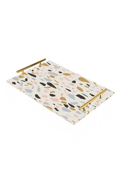 Buy Decorative Acrylic Serving Tray with Gold Color Metal Handles Terrazzo 24x34cm in Saudi Arabia