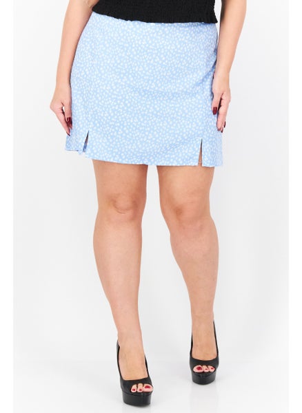 Buy Women Curve Floral Printed Mini Skirt, Light Blue in UAE