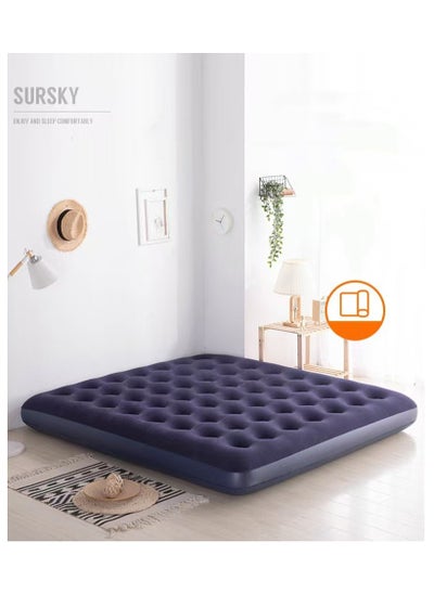 Buy Thickened lunch break inflatable mattress for single person 188*95*22 (with foot pump + repair kit) blue in Saudi Arabia