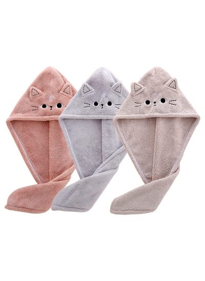 اشتري Hair Drying Towels 3 Packs Microfiber Hair Towel Wrap Funny Cat Hair Drying Towels for Women Girls Cat Lovers Ultra Absorbent Quick Dry Hair Turban for Drying Long Thick Curly Hair في الامارات