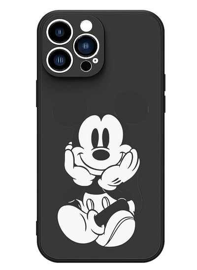 Buy Protective Slim Fit Case Liquid Silicone Cover with Full Body Protection Anti-Scratch Shockproof Case For iPhone 12 Pro Max Black  - Mickey sitting in UAE