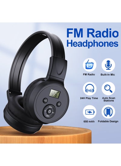 اشتري 2022 Wireless FM Radio Headphone with Memory F4 black-English dry battery version في الامارات