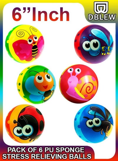 Buy Pack Of 6 Pcs Soft PU Inflatable Bouncy Rubber Large Sports Insects Printed Sponge Foam Squeeze Stress Balls Toy Play Set for Toddlers Kids Body Exercise Pool Outdoor Indoor Games in UAE