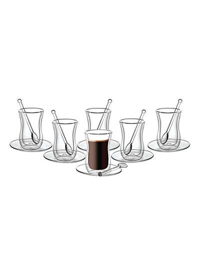 Buy 18-Pieec Double Wall Glass Tumbler Set 100ml Estikana Tea or Coffee Cups with Spoon TS891 in UAE