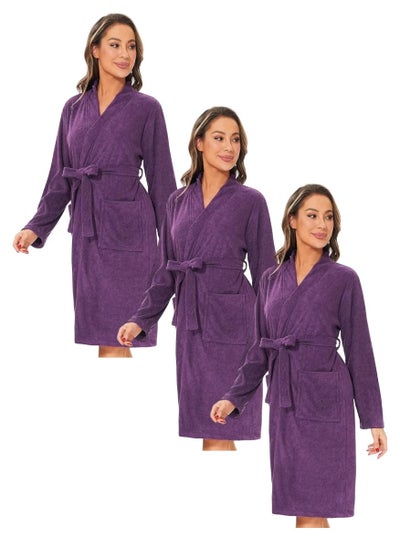 Buy 3 Pieces Purple Colour Luxurious softness  Bathrobe Large Size in UAE