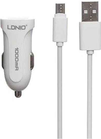 اشتري Ldnio DL-C17 High Quality Smart Car Charger 2.4A Auto-ID With Lightning USB Cable - White في مصر