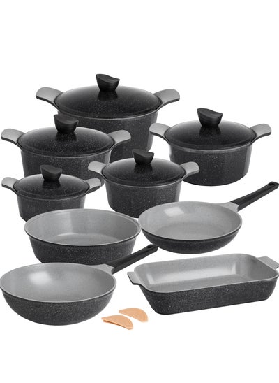 Buy Joel Granite Cookware Set 16 Pieces Black Color in Saudi Arabia