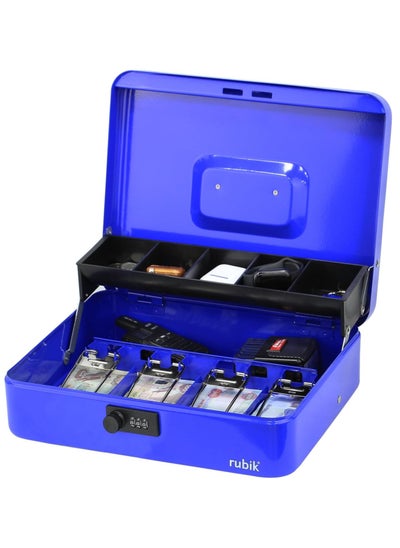 Buy X-Large Cash Box with Combination Lock Money Tray Coin Slot Tray Steel Register For Business, Durable Portable Security Lockable Money Box Safe for Cash Storage (blue) in UAE