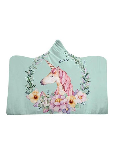 Buy Cartoon Unicorn Hooded Blanket cotton Blue 130x150cm in Saudi Arabia