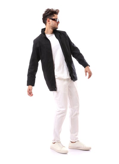 Buy Buttoned Mandarin Collar Polyester Coat_Black in Egypt