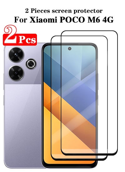 Buy 2 Pieces Full Cover Glass Screen Protector For Xiaomi POCO M6 4G Black/Clear and Screen Protector Accessories in Saudi Arabia