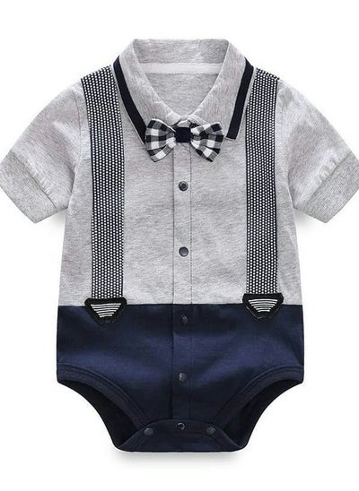 Buy MiniTAQ - Smart Gray Onesie With Bow Tie in UAE