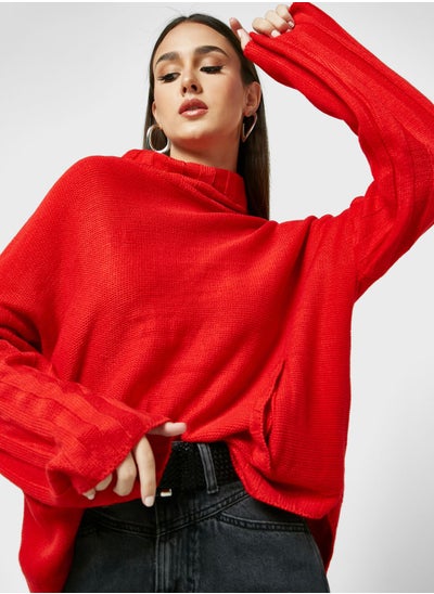 Buy High Neck Sweater With Pleated Sleeves in UAE