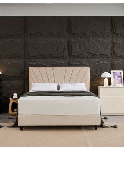 Buy Panax Modern Upholstered Platform Bed Frame with Headboard - Strong Wooden Slats, Non-Slip & Noise-Free Design - No Box Spring Needed - Easy Assembly -Size King-Beige in UAE