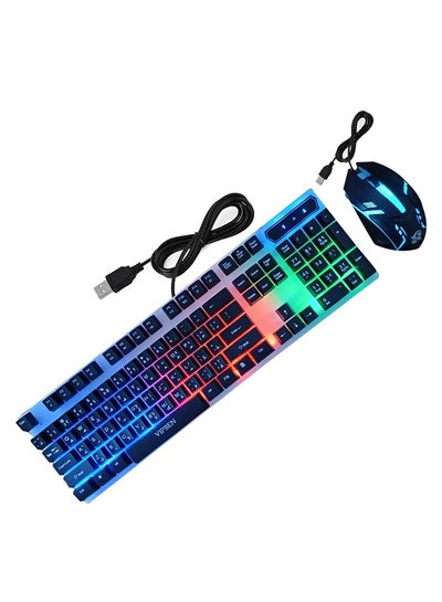 Buy Wired gaming keyboard and mouse with a USB port Arabic and English giving different lighting convenient and comfortable for the eyes /F92 in Egypt