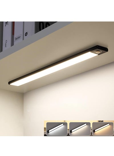 Buy 40cm Rechargeable Magnetic LED Under Cabinet Light for Kitchen, LED Wireless Wardrobe Light 3 Colors and Stepless Dimming-Black in Saudi Arabia