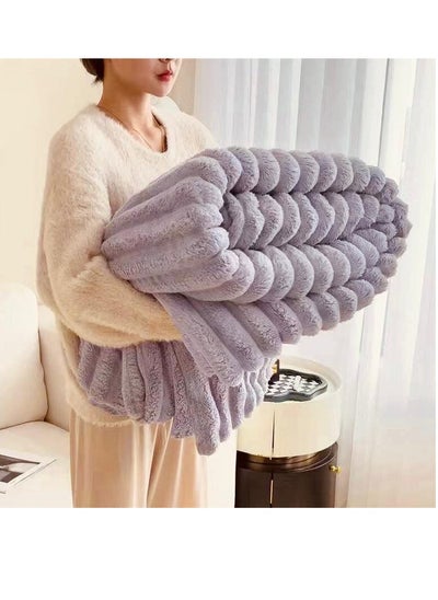 Buy Faux Fur Blanket Thick Warm Rabbit Hair Gray Plush Soft Plaid Throw Blanket for Double Bed Winter Sofa Cover 200*230CM in UAE