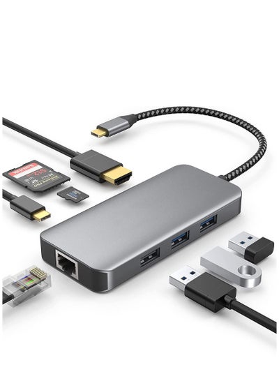 Buy USB C Hub 8 in1 with 4K HDMI Adapter, 1000Mbps Ethernet Port, 100W PD Charging, SD 3.0 & TF 3.0 Card Reader, USB 3.0 & USB 2.0 port for USB-C Laptop and Type C Device in Saudi Arabia