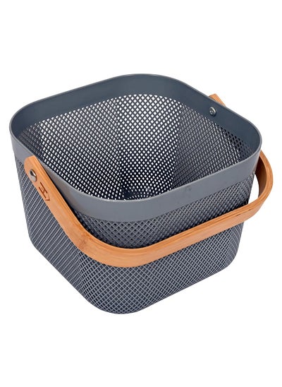 اشتري Homepro Plastic Mesh Basket With Bamboo Handle Multi-Functional Kitchen Baskets Storage Organizer Basket For Fruits & Vegetables Versatile And Stylish Mesh Fruit Basket For Organized Living(Grey في الامارات